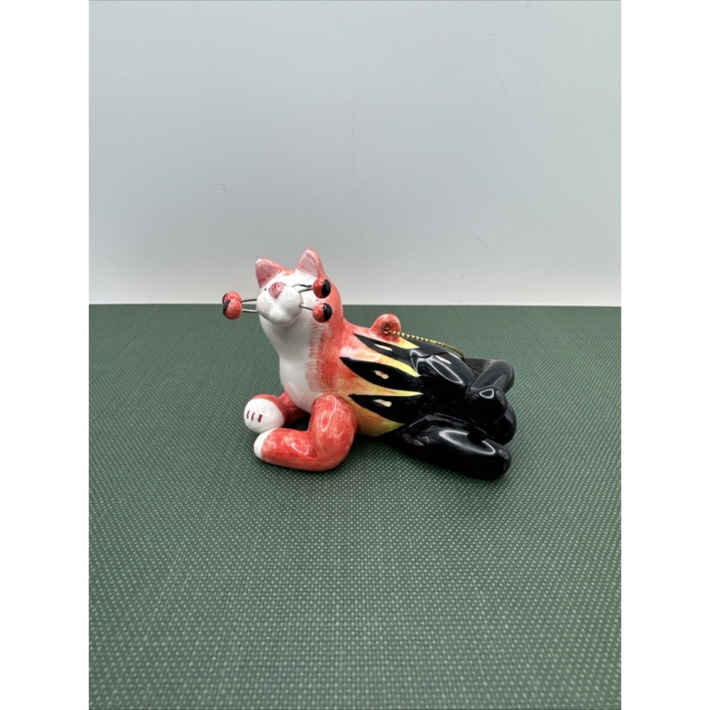 Amy Lacombe Cat Christmas Ornament Whimsiclay Orange Black Calico‎ Stripe Vtg